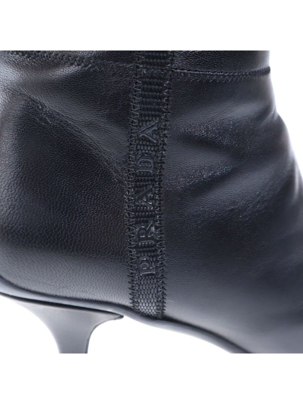 Prada Leather Logo Side Zip Heels Long Boots Shoes Black - Picture 6 of 7